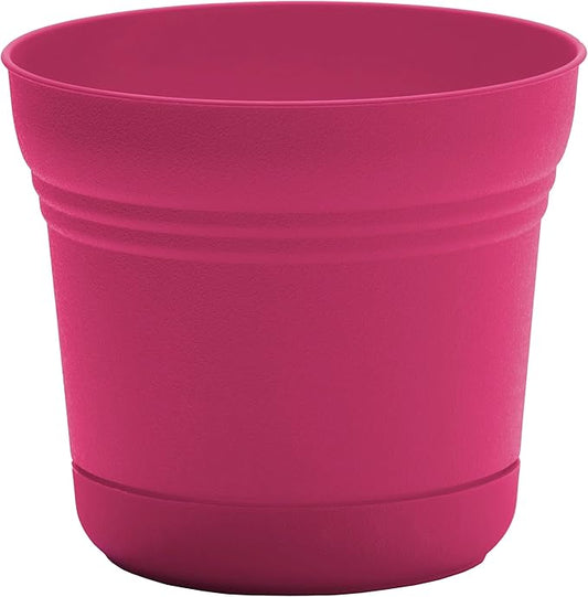 Bloem Saturn 12" Fuchsia Round Resin Planter Pot with Snap-in Saucer for Indoor and Outdoor Gardening
