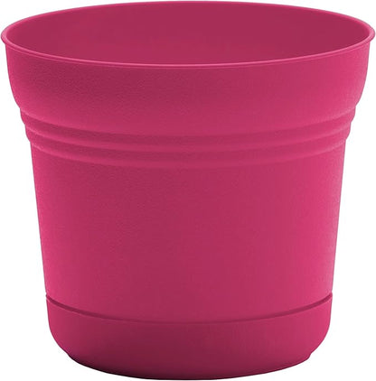 Bloem Saturn 7" Fuchsia Round Resin Planter Pot with Snap-in Saucer for Indoor and Outdoor Gardening, 4-Pack