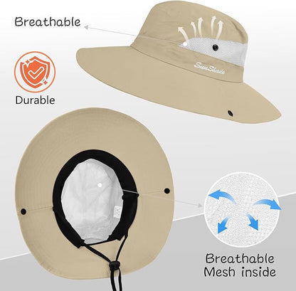 ZOORON Women's Ponytail Safari Sun Hat,Wide Brim UV Protection Outdoor Bucket Hat,Foldable Beach Summer Fishing Hat