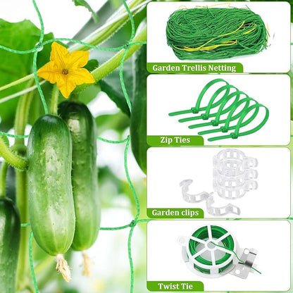 Cucumber Trellis with Grow Bag, 50 x 36 Inches Reusable Garden Vegetable Trellis with Fabric Raised Bed, Climbing Net and Plant Support Clips for Greenhouse Climbing Plants
