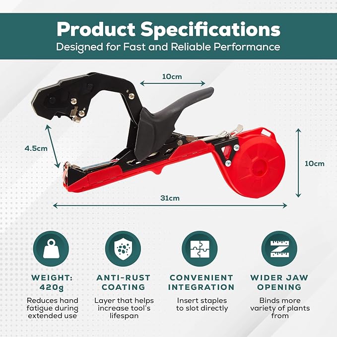 Plant Tying Machine, Lightweight Plant Tape Tool for Quick Vine Tying, for Gardeners and Farmers,Plant Tie Tapener Gun with Tapes and Staples