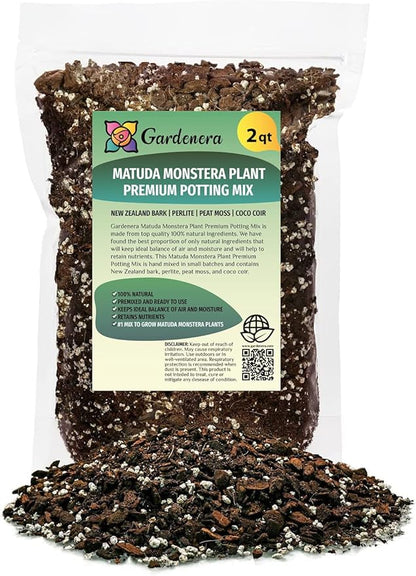 GARDENERA Monstera Siltepecana Matuda Soil Mix - Specially Formulated for Strong Root Development - 2 Quart
