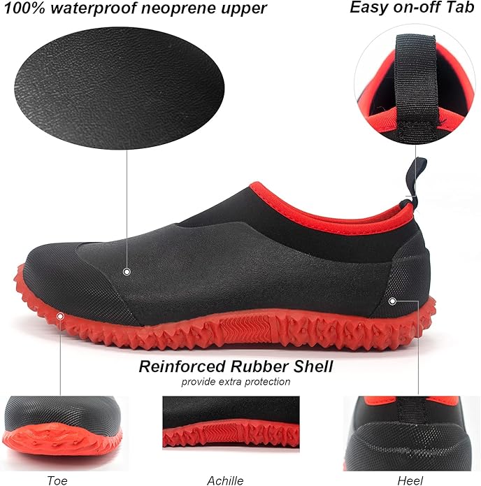 SWIFTFROG Men’s Garden Boots - Unisex Waterproof Ankle Slip-On Footwear Rubber Rain Boots for Men Women Outdoor,Camping,Gardening