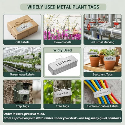 Metal Plant Labels, Aluminum Plant Tags, Tree Markers for Outdoor Garden, Waterproof (3-1/2", 100 Pcs, Two Wire Sizes)