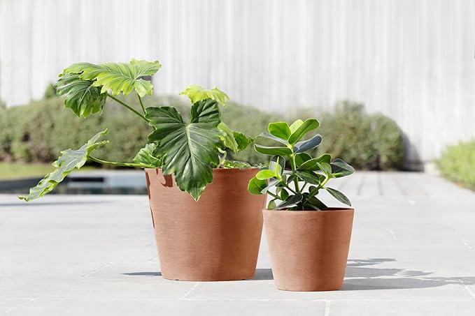 Ecopots Amsterdam Durable Modern Round Indoor/Outdoor Recycled-Based Composite Flower Pot Planter, Terracotta Color, 12"