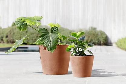 Ecopots Amsterdam Durable Modern Round Indoor/Outdoor Recycled-Based Composite Flower Pot Planter, Terracotta Color, 12"