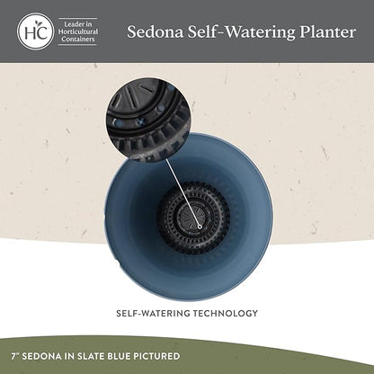 The HC Companies Sedona Round Self-Watering Pot - Lightweight Self Care Planter - Plastic Planter for Herbs & More - Durable Plant Pots for Indoor Plants & Outdoor Plants (7” Cottage Stone, Pack 1)