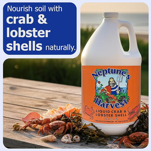 Neptune’s Harvest Organic Crab & Lobster Shell Multi-Purpose Liquid Fertilizer (2-0-2) - 1 Gallon Bottle - Rich in Nutrients Soil Fertilizer - Plant Food for Lawns, Gardens, and Vegetables