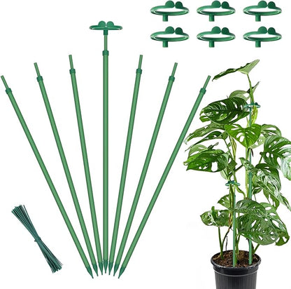 Extendable Plant Stakes,Adjustable Length from 14.3IN to 25IN Monstera Support Stakes with Clips,Sturdy Plant Stakes for Indoor Outdoor,Garden Sticks for Orchid,Tomato,Climbing Plants- 7Pack