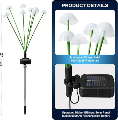 2 Pack Solar Garden Lights Outdoor, Colorful LED Waterproof Solar Powered Mushroom Flowers Landscape Lights for Outside Yard, Patio, Pathway Decorative, Décor, Gifts, Two Lighting Modes