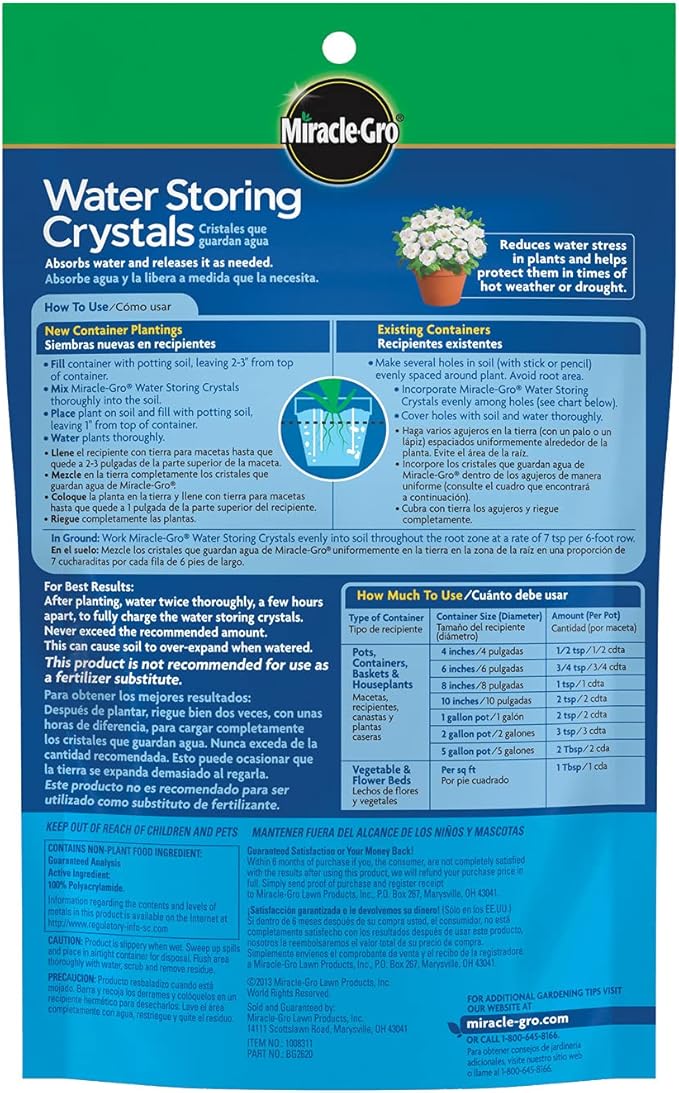 Miracle-Gro Water Storing Crystals, Helps Prevent Over and Underwatering in Outdoor and Indoor Plants, 12 oz.