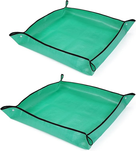 RESTCLOUD Indoor Plant Repotting Mat Potting Tray, Poo Poo Platter for Butterfly Cage, 19.6 x 19.6 Inches, Green, Set of 2