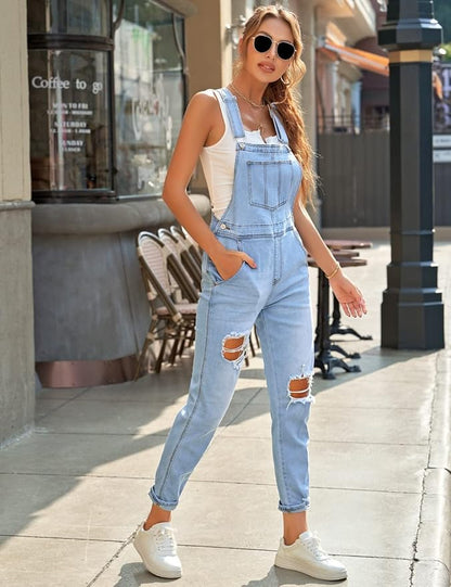 Vetinee Womens Classic Adjustable Straps Pockets Denim Bib Overalls Jeans Pants