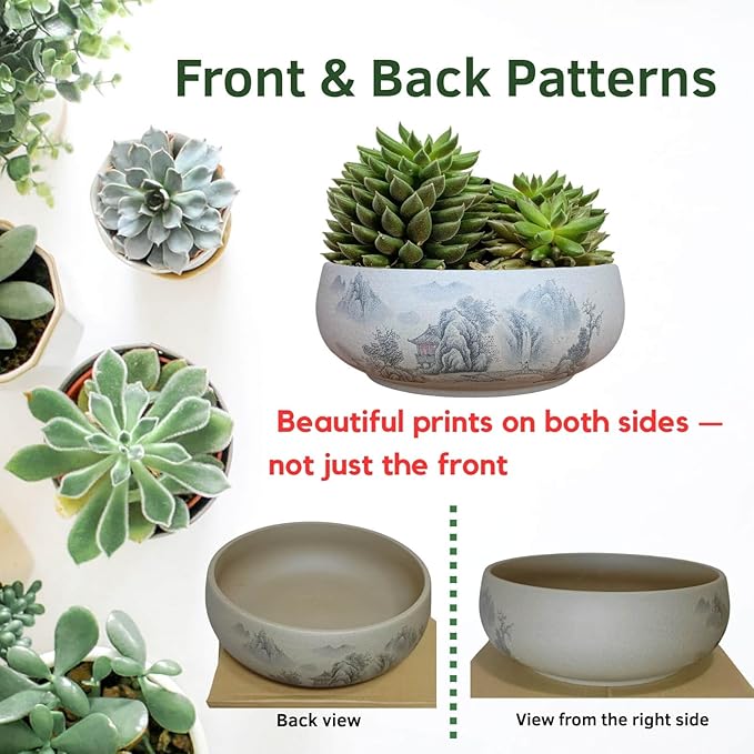 Lotus Bowl Planter, Ceramic Water Lily Bowl, Hydroponic Bonsai Lotus Bowls for Water Plants Indoor, Succulent Pots, Leak-Proof Design, Tranquil Living by Nature (7.56in*2.76in)