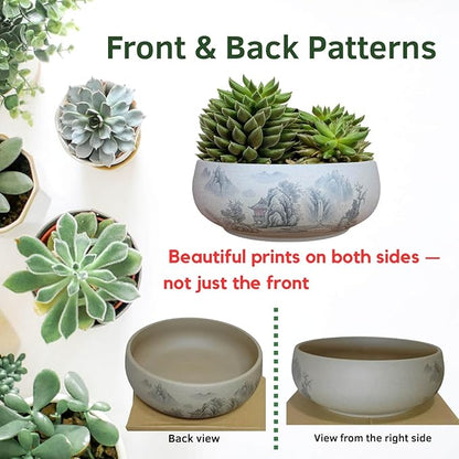 Lotus Bowl Planter, Ceramic Water Lily Bowl, Hydroponic Bonsai Lotus Bowls for Water Plants Indoor, Succulent Pots, Leak-Proof Design, Tranquil Living by Nature (7.56in*2.76in)