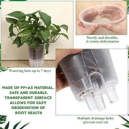9 Piece Self Watering Pots with Drainage Holes and Deep Reservoir Clear Flower Pots Flexible Plastic Planter Pot for Indoor/Outdoor Plants(4.7'', 5.9'' and 7'')