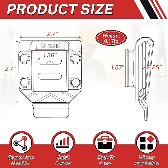 KUNN Drill Holder for Tool Belt, Drill Belt Clip & Tape Measure Holster | Low-Profile Quick-Release Holder | Fits Belts Up to 2.7" | for Impact Driver, Nailer