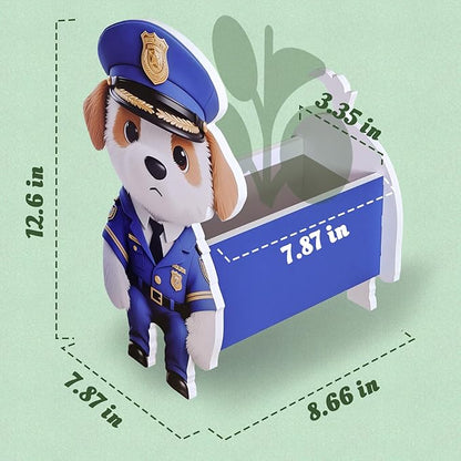 Officer-Style Dog Planter, Cute Animal Shape Flower Planters, Plant Pots for Indoor/Outdoor Garden Decor, Unique Gifts/Souvenirs for Pet Lovers (Officer-Style Dog)