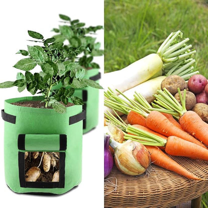 ELEOPTION Plant Grow Bags 7 Gallon 2PCS, Non-Woven Garden Potato Carrot Tomato Vegetable Planting Bag with Handles and Flap, Fabric Pots Heavy Duty Planter Bags (Green)