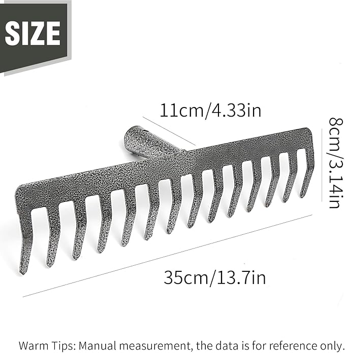Rake Head Replacement, Heavy Duty Metal Rakes for Lawns, Rake Head Only Without Handle for DIY Gardening Tool. (14-Tines 0.9Lb)