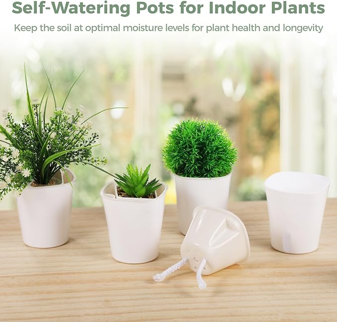 OMISTAR 25 Pack 3 Inch Self Watering Pots for Indoor Plants, Small White Plastic Planter with Water Level Indicator, Vents & Drainage Holes, for Succulents, Herbs, Flowers