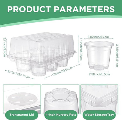 Vesici 10 Pack Seed Starter Tray Kit Seedling Starter Trays with 60 Pcs 4 Inch Nursery Pots and Humidity Dome (60 Cells) Mini Greenhouse Plant Germination with Labels for Garden(Clear)
