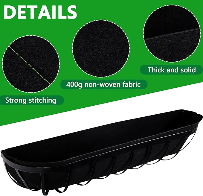 Adnee 3 pcs Fabric Window Box liners-30 inch Fabric Planter Basket Liner-Rectangle Felt Flower Pot Liners-Hanging Plant Basket Fiber Insert for Garden Wall Hanging Planter Flower Vegetables