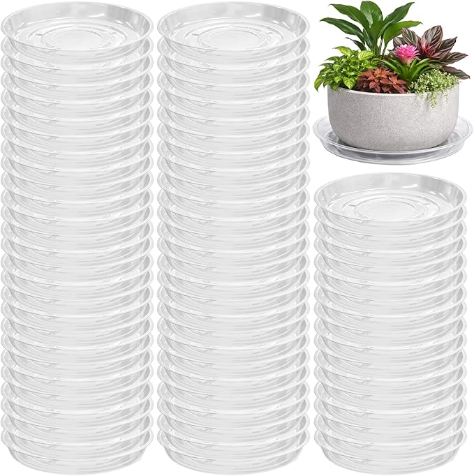 70 Packs 12" Clear Plant Saucers for Indoor Outdoor Use Heavy Duty Plastic Plant Trays for Planter Flower Pot Drip Trays to Catch Water, Bulk 4 to 20 Inch, Round Transparent