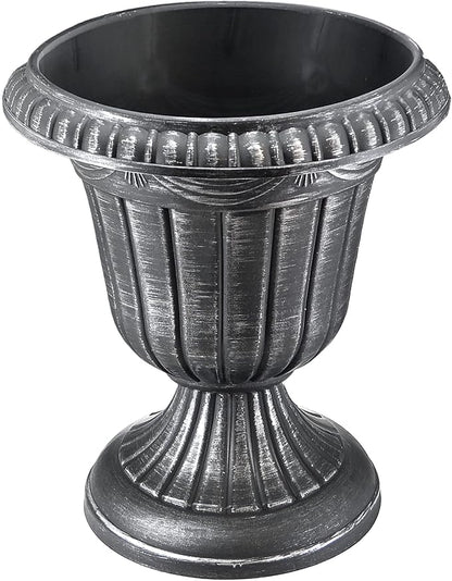 Arcadia Garden Products PL10SL Classic Traditional Plastic Urn Planter Indoor/Outdoor, 15" x 13", Brushed Silver