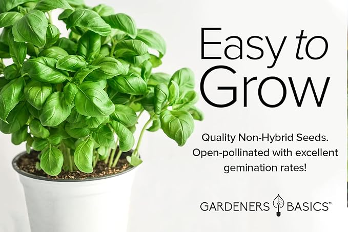 Gardeners Basics, Basil Seeds for Planting Home Garden Herbs - 5 Variety Herb Pack Thai, Lemon, Cinnamon, Sweet and Dark Opal Basil Seeds Herb Seeds for Indoors, Outdoors, Hydroponics & Aquaponic