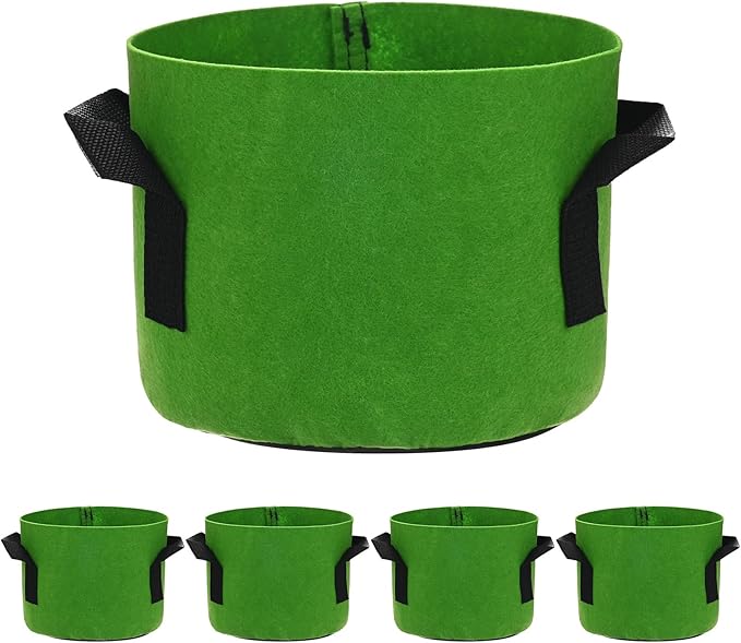 5-Pack Plant Grow Bags 1 Gallon Grow Bags 300G Thickened Fabric Pots with Durable Handles Plant Garden Grow Pots for Fruits/Vegetables/Flowers/Plants [Green]