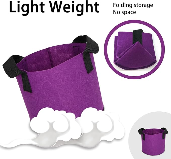 Grow Bags,Growing Pot Bags Garden Grow Bag Indoor Outdoor Fabric Aeration Plant Pot Container Flower Vegetable Pouch (Purple,15Gallon)