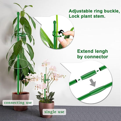 11 Pack Plant Support Set, 5pcs Plant Stakes and 6pcs 17inch Plant Sticks with Extension Poles, Plant Clips, Plant Ties for Potted Monstera Plants, Climbing Plants Tall Potted Plants