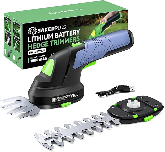 Cordless Grass Shears & Hedge Trimmer - 2-in-1 7.2V Electric Bush Trimmer, Lightweight Handheld Grass Cutter, Rechargeable Shrub Trimmers with Type-C Cable Included for Yard, Lawn & Garden