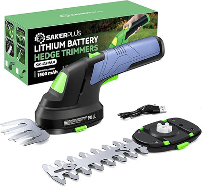 Cordless Grass Shears & Hedge Trimmer - 2-in-1 7.2V Electric Bush Trimmer, Lightweight Handheld Grass Cutter, Rechargeable Shrub Trimmers with Type-C Cable Included for Yard, Lawn & Garden