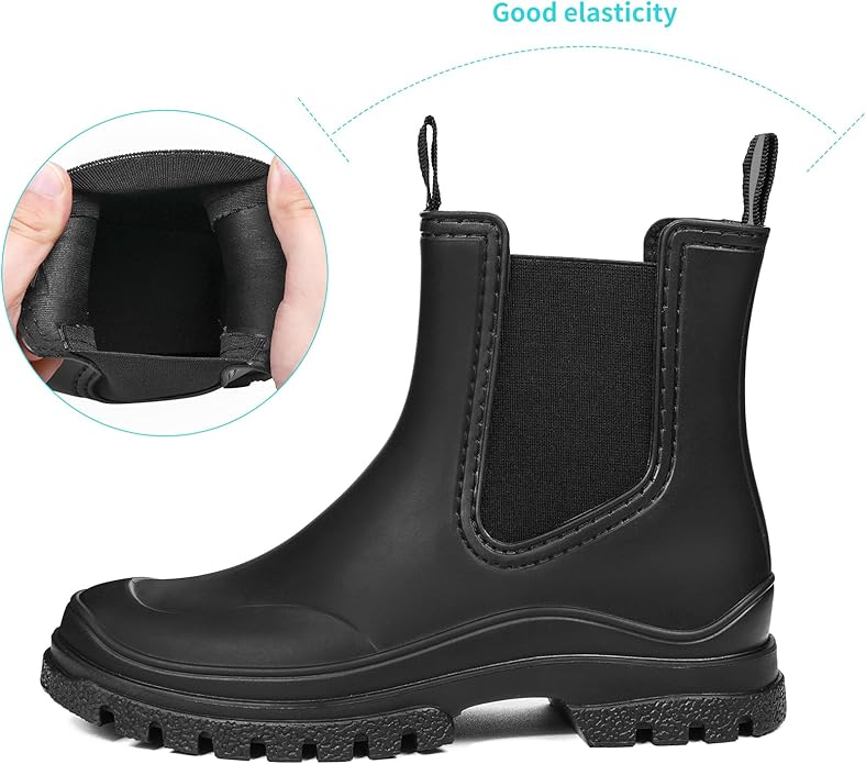 DKSUKO Rain Boots Women Waterproof Chelsea Boots Ankle Garden Shoes for Ladies Rubber Short Rainboots with Removable Comfort Insole for Outdoor Work Deck Mud Boots