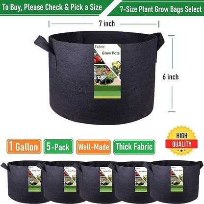 5-Pack 1 Gallon Thickened Plant Grow Bags (7x6 inch) Nursery Bags Fabric Plant Pots Garden Bag for Flower Pot,Herbs Veggies Planter Bag,Garden Pots,Barrel Planter,Plant Container with Gardening Gloves