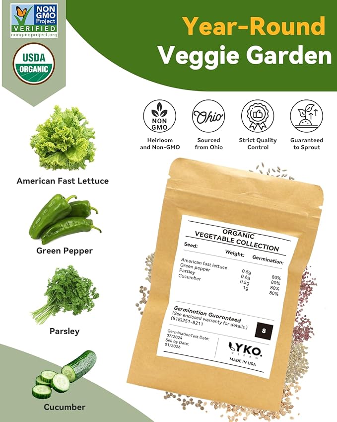 8 Pods Vegetable Salad Green Seed Pod Kit for Aerogarden, Ahopegarden Hydroponics Growing System Indoor Garden, Include American Fast Lettuce, Green Pepper, Cucumber, Parsley, 8 Pods, 500+ Seeds