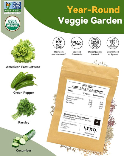 8 Pods Vegetable Salad Green Seed Pod Kit for Aerogarden, Ahopegarden Hydroponics Growing System Indoor Garden, Include American Fast Lettuce, Green Pepper, Cucumber, Parsley, 8 Pods, 500+ Seeds
