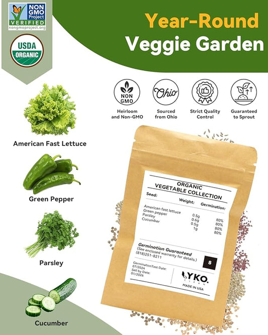 8 Pods Vegetable Salad Green Seed Pod Kit for Aerogarden, Ahopegarden Hydroponics Growing System Indoor Garden, Include American Fast Lettuce, Green Pepper, Cucumber, Parsley, 8 Pods, 500+ Seeds