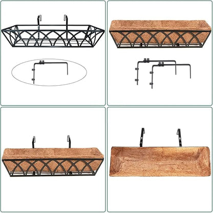 6pcs 30 Inch Window Deck with Coco Liner, 30" Window Boxes Horse Trough with Coconut Coir Liner, Metal Hanging Flower Planter Window Basket Deck Railing Planter Boxes for Outdoor Indoor Lawn