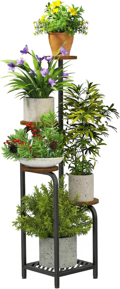 TOSKING 5 Tier Metal Plant Stand Indoor 48''H Tall ,Heavy Duty Plant Shelf , Corner Shelf Flower Pot Stand for Outdoor Plant Stand for Living Room Balcony Garden Patio Bedroom (5 Tier-Brown)