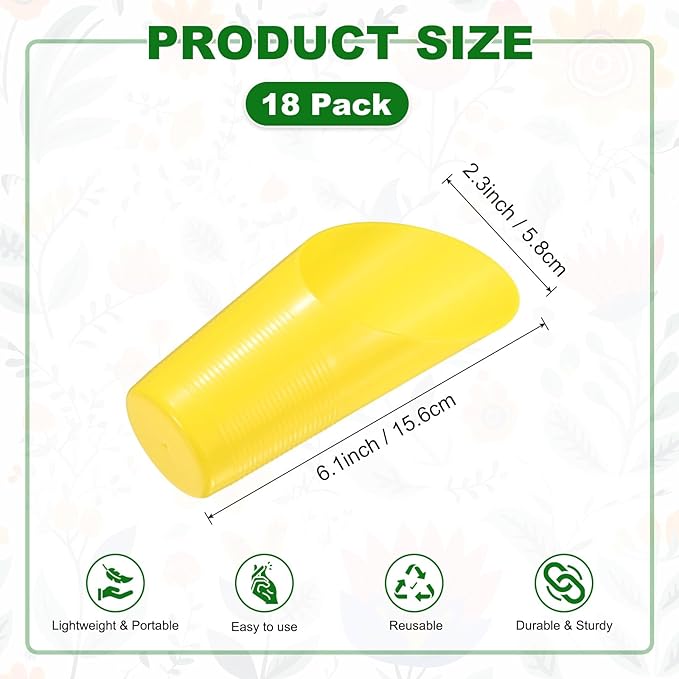18-Pack Bonsai Soil Scoops, Plastic Garden Soil Scoops Bucket Shovel Potting Scoopers for Transplanting/Flower Planting/Plant Succulent, Colorful Small Gardening Tools [Yellow]
