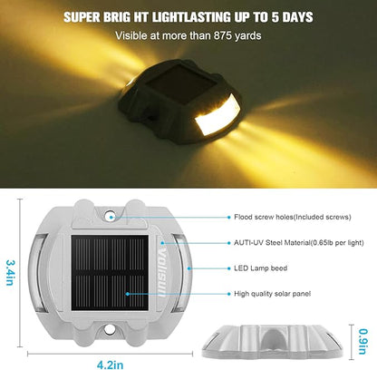 VOLISUN Solar Deck Lights Driveway Dock Lights, 16-Pack Led IP68 Waterproof Outdoor Warning Step Lights for Driveway Sidewalk Garden Pathway Yard(Warm White, Auto On/Off