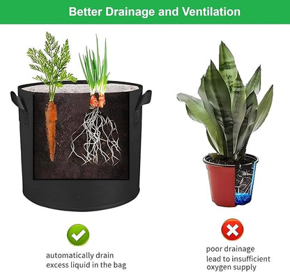 15-Gallon Grow Bags, (10 Pack) Thickened Aeration Fabric Growing Pots Planters with Handles for Planting Vegetables Plants, Black