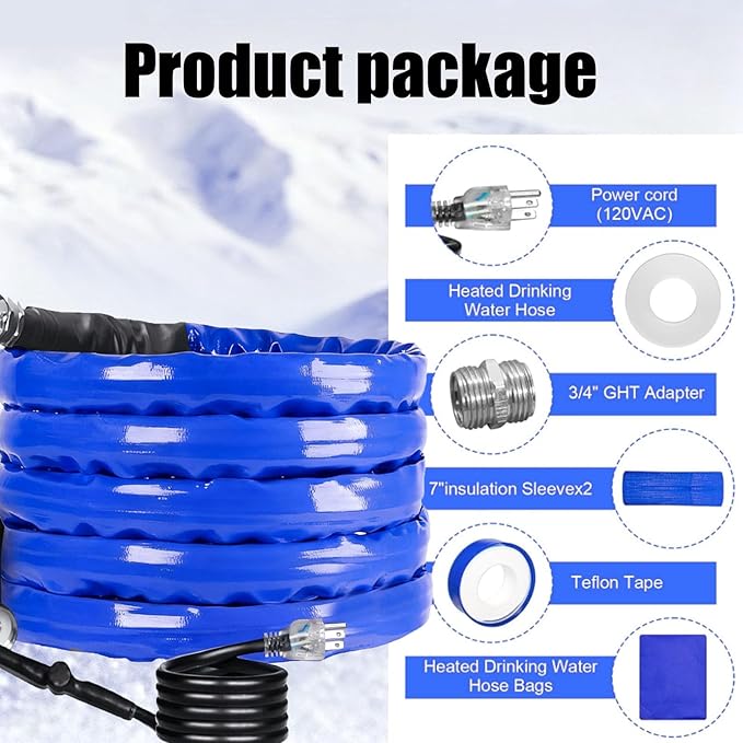 50FT Heated Rv Water Hose Camper Water Drinking Water Safe Garden Hose -45 ℉ With Electrically Heated, Lead And Bpa Free, 3/4" Adapter, Led Plug, For Rv Camper/Home Winter Accessoriesose