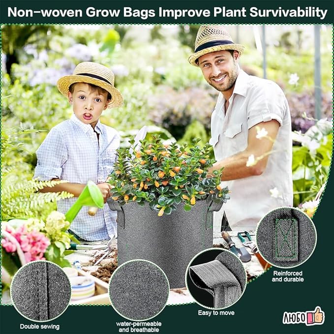 5pcs Grow Bags, Premium Nonwoven Aeration Fabric Planting Pots with Handles, Thickened and Heavy Duty for Vegetables Flowers Fruits, Indoor & Outdoor Gardening Nursery (7 Gallon)