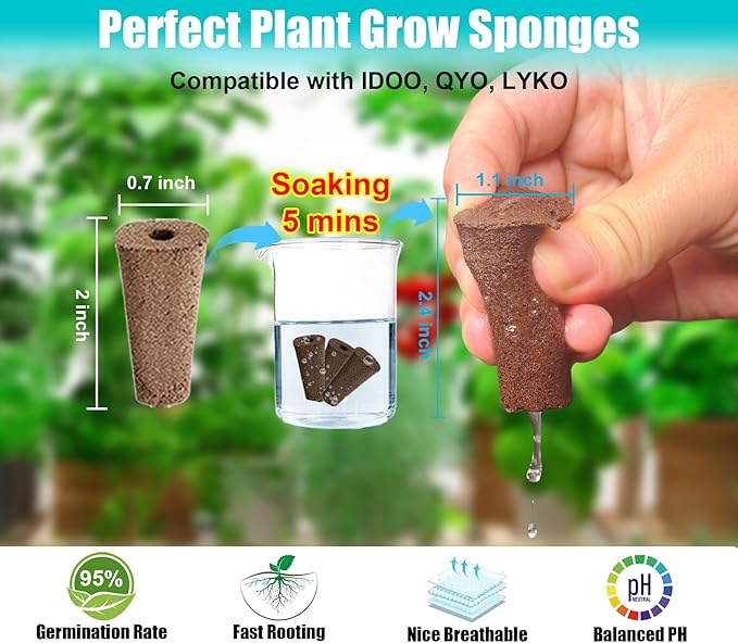 Seed Pods Kit Hydroponics Supplies with 12 Square Grow Sponges, 12 Square Grow Baskets, 12 Grow Domes, A&B Solid Nutrient Plant Food, 12 Labels and 1 Tweezer, Compatible with QYO, LYKO, iDOO IG201