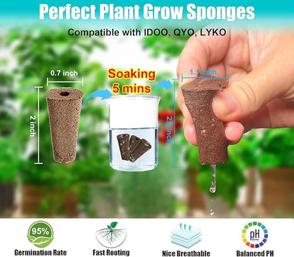 Seed Pods Kit Hydroponics Supplies with 12 Square Grow Sponges, 12 Square Grow Baskets, 12 Grow Domes, A&B Solid Nutrient Plant Food, 12 Labels and 1 Tweezer, Compatible with QYO, LYKO, iDOO IG201