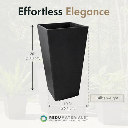 Tierra Verde 2-Pack Indoor & Outdoor Self-Watering Square Planters, Medium, Sonata, Black - Planter Containers for Plants and Flowers - Gardening and Landscaping Accessories